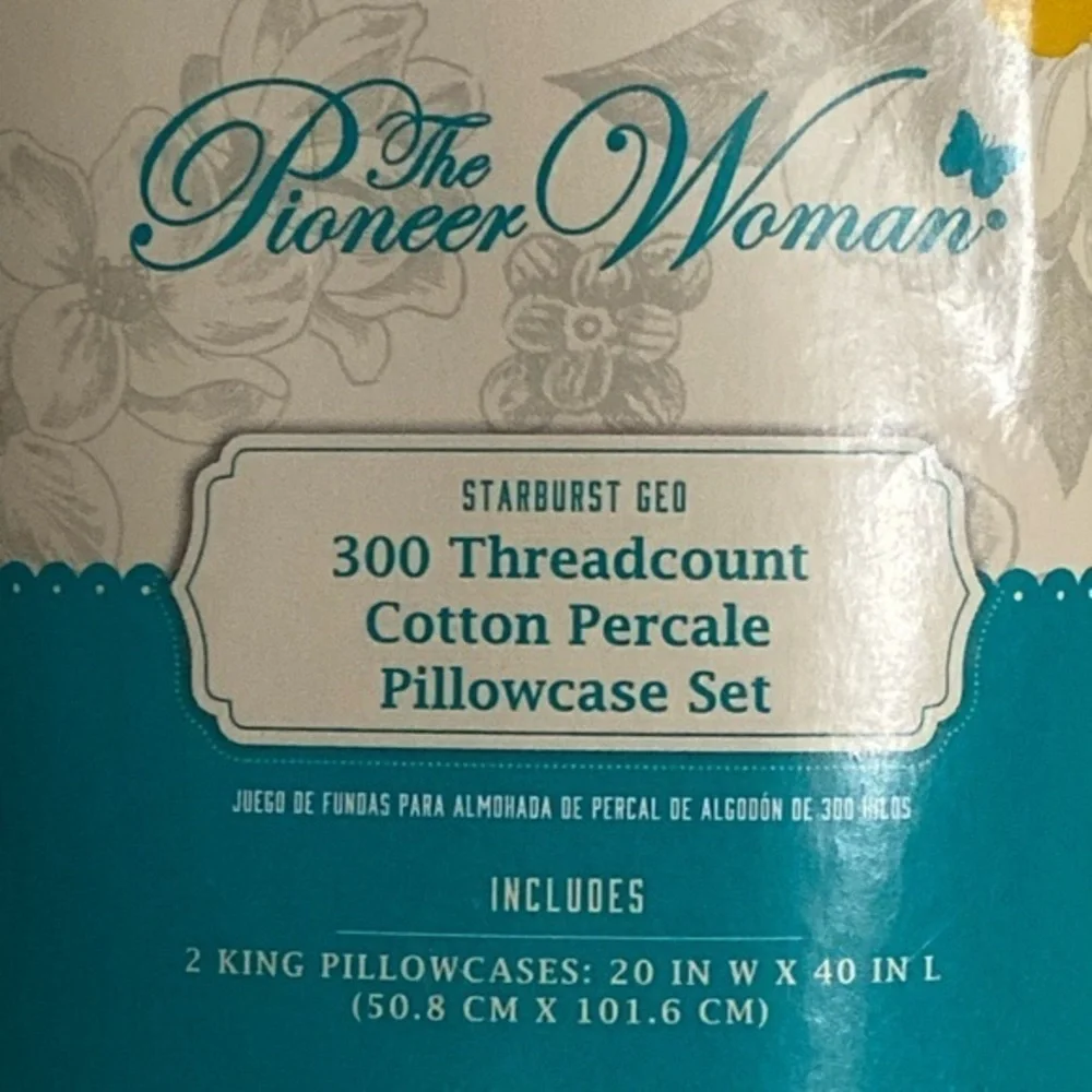 The Pioneer Woman Pillow Case‎ Set Starburst Geo 300 Thread Count Cotton